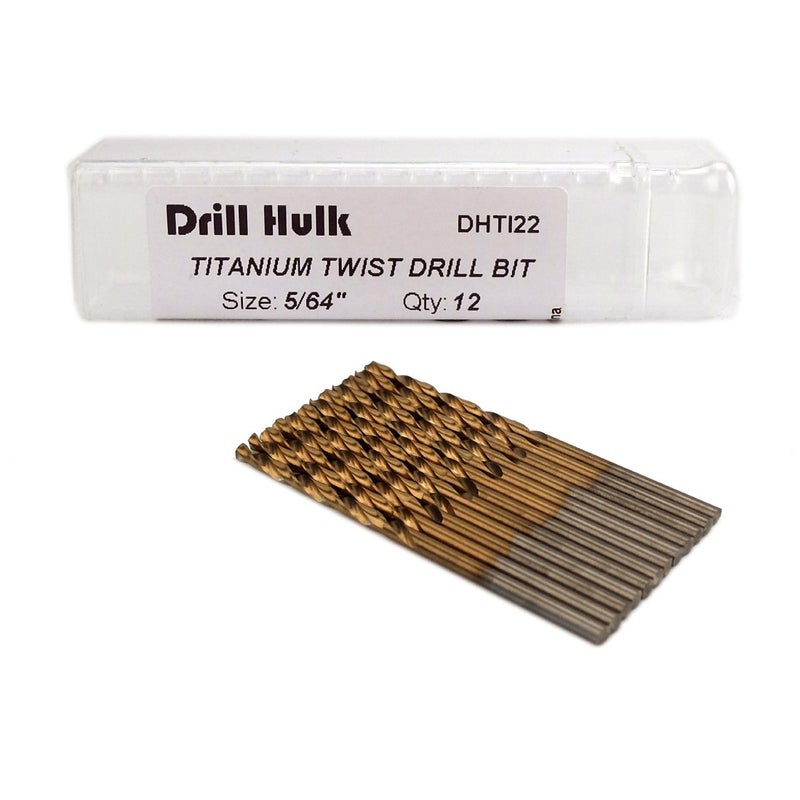 Drill Hulk Pack of 12, 5/64-Inch Titanium Nitride Coated Drill Bit, Premium M2 High Speed Steel, Jobber Length, for Metal, Plastic, Wood - Image 1